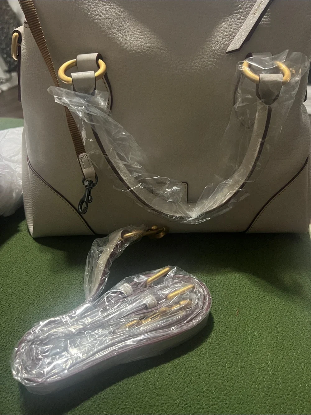 Dooney & Bourke Cream Leather Satchel with Gold Hardware
